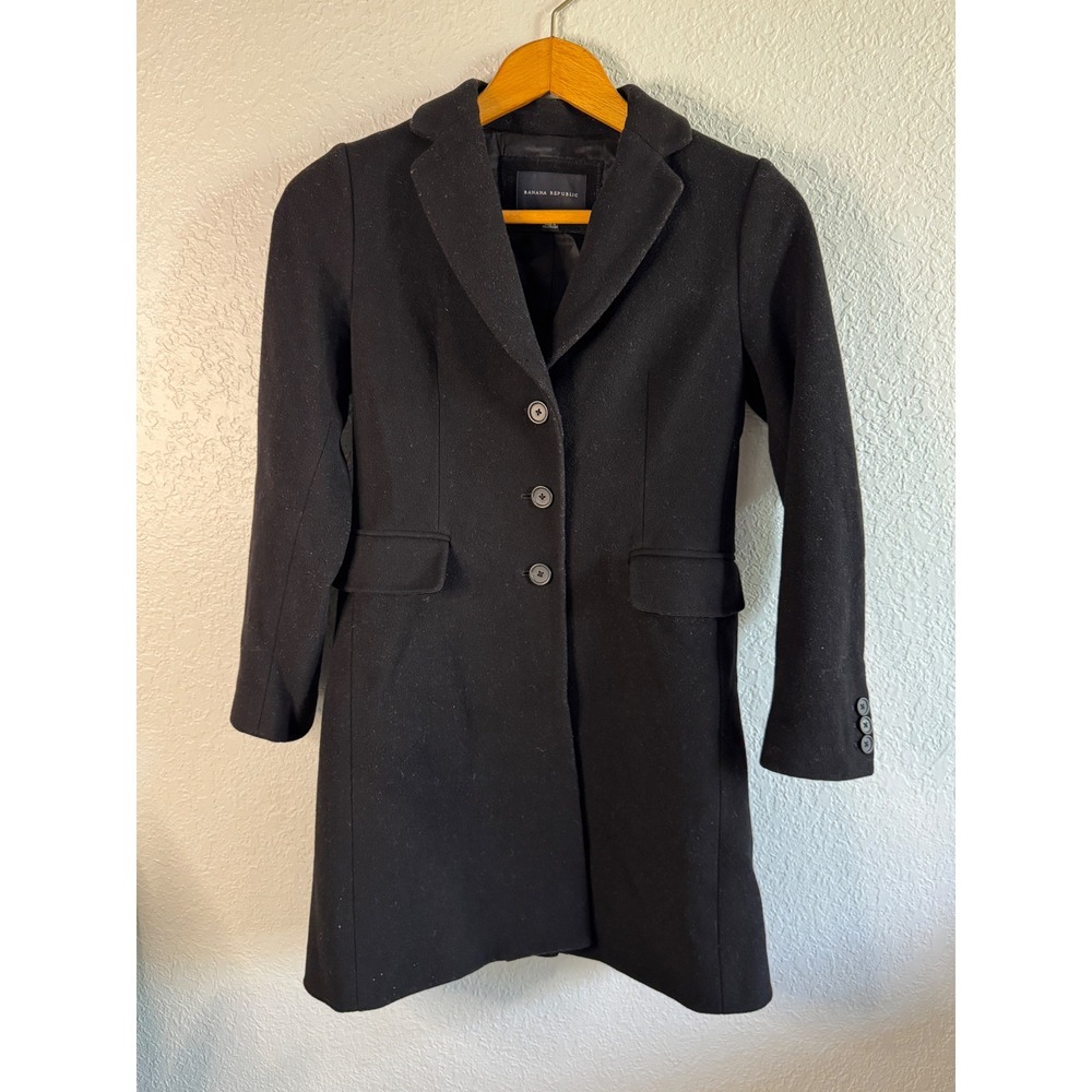 WOOL Banana Republic Trench Coat Womens XS Black Excellent